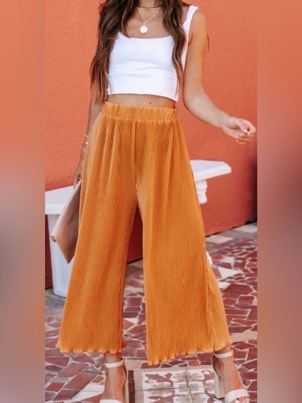 NWT - Wide-Leg Pleated Pants in Bright Orange